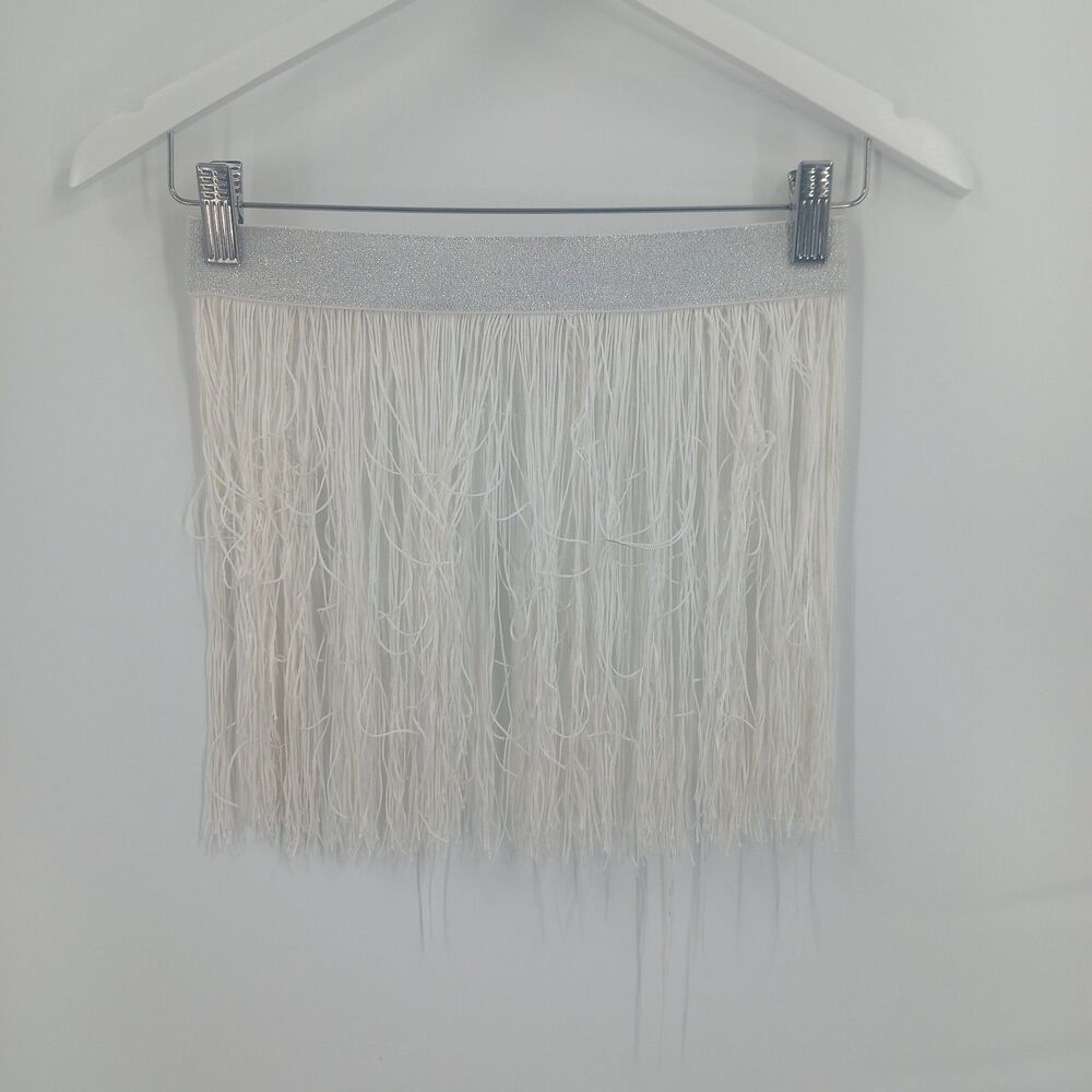womens shein Petite Medium White Fringe Trim Mini Skirt